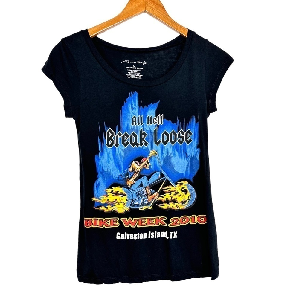 Miami Style 2010 All Hell Break Loose Bike Week Galveston Tx T Shirt Large Black
